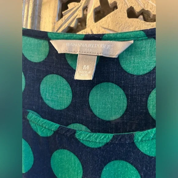 Blue Green Polka dot Banana Republic drop waist dress 3/4 sleeves Spring Casual - Picture 4 of 11